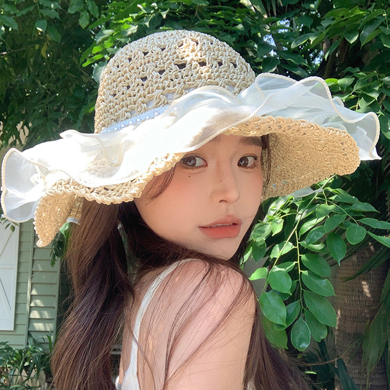 夏の帽子の女性の顔カバービーチハットビッグブリムハットサンプロテクションサンハット女性帽子夏の夏