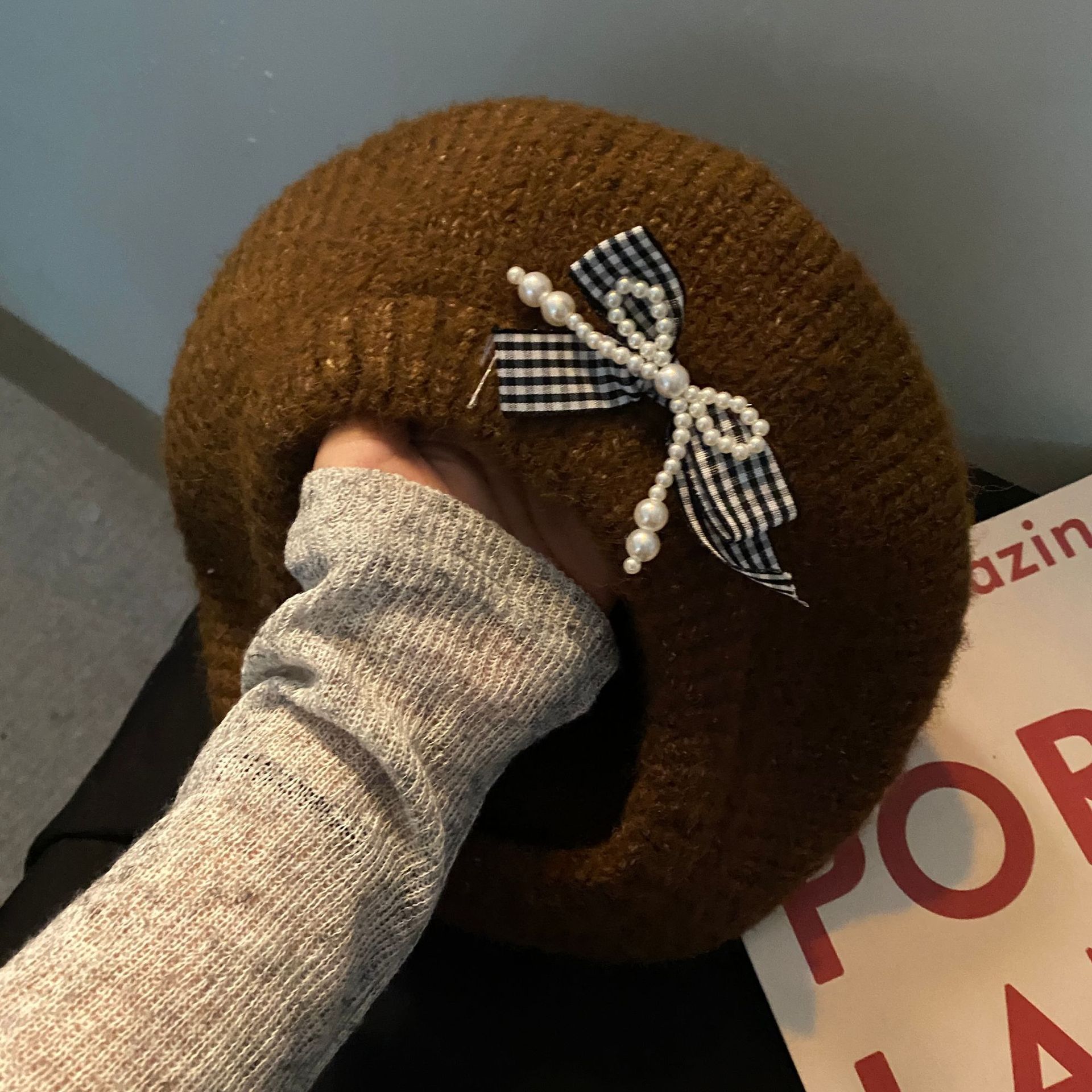 韓国スタイル甘い帽子女性のリボンベレー帽秋と冬暖かいニット帽子大きな頭囲カジュアル多目的ウール帽子