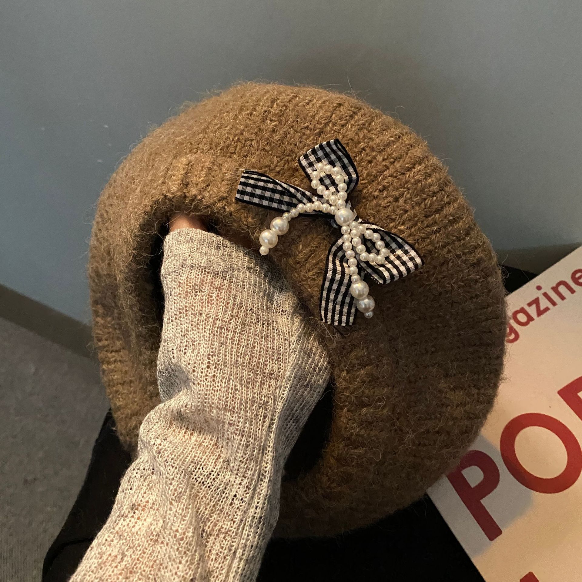 韓国スタイル甘い帽子女性のリボンベレー帽秋と冬暖かいニット帽子大きな頭囲カジュアル多目的ウール帽子