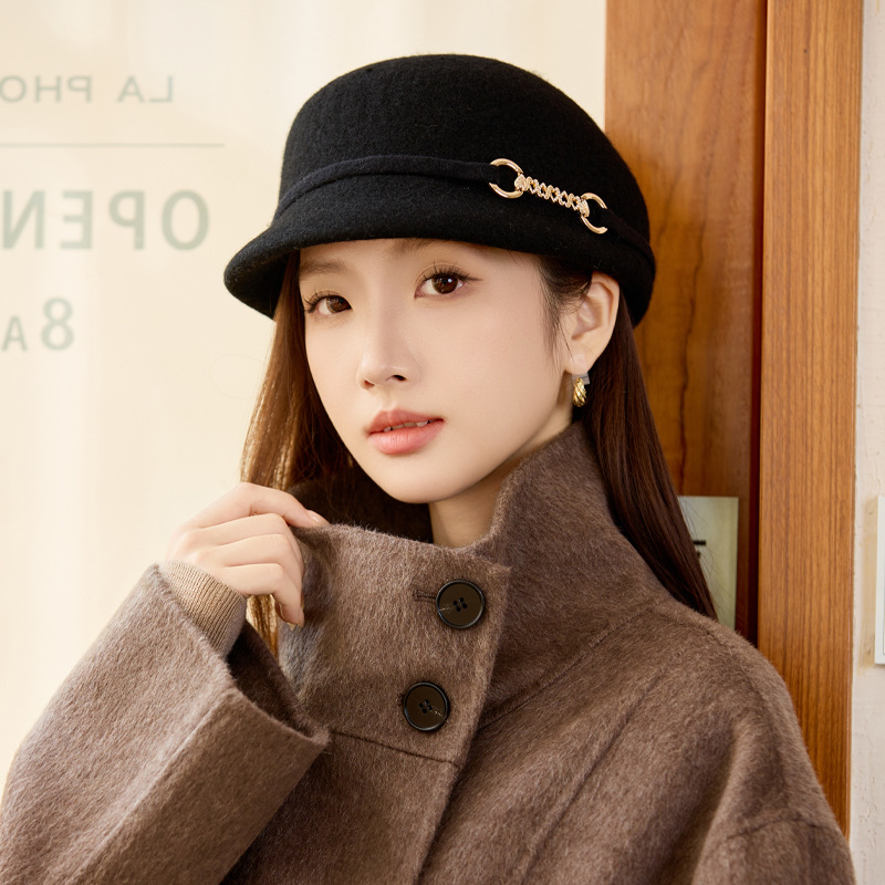冬の帽子女性の羊毛暖かく優雅なハンチング帽気質高級感のある毛並みの鉢帽ファッション百合旅行帽