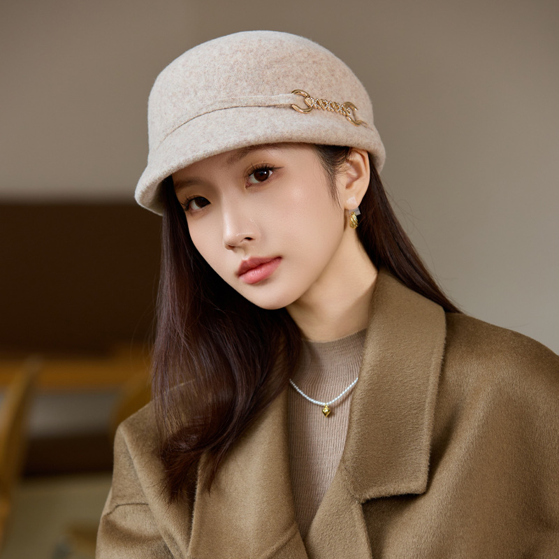 冬の帽子女性の羊毛暖かく優雅なハンチング帽気質高級感のある毛並みの鉢帽ファッション百合旅行帽