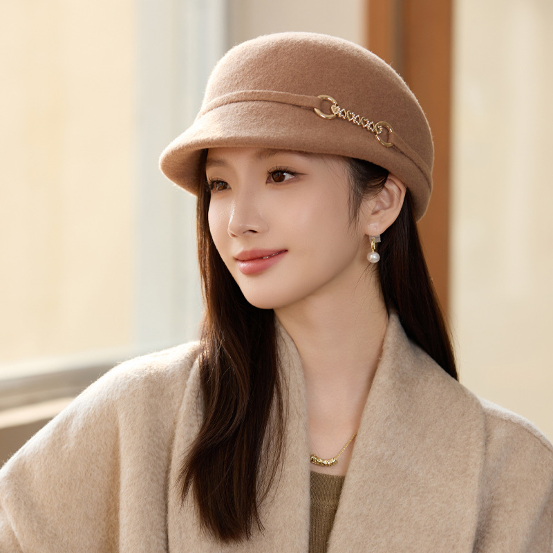 冬の帽子女性の羊毛暖かく優雅なハンチング帽気質高級感のある毛並みの鉢帽ファッション百合旅行帽