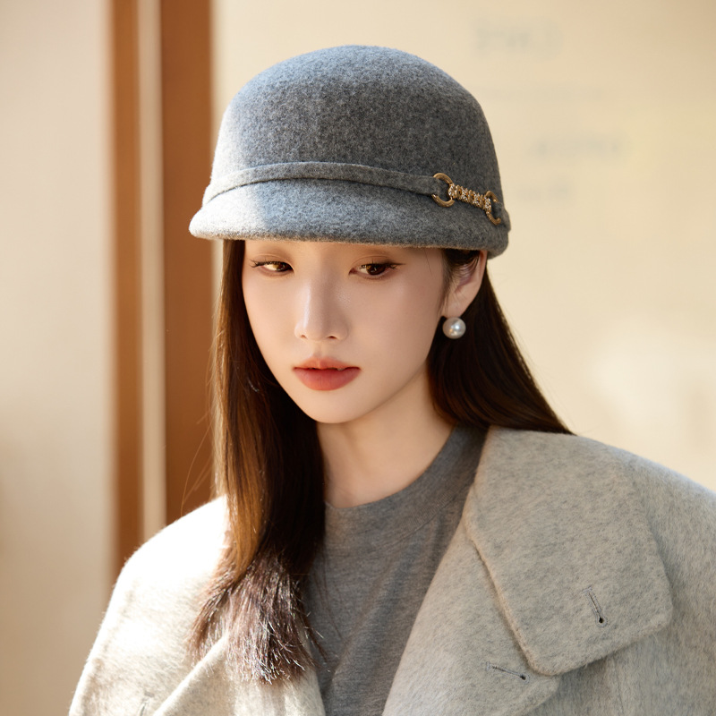 冬の帽子女性の羊毛暖かく優雅なハンチング帽気質高級感のある毛並みの鉢帽ファッション百合旅行帽