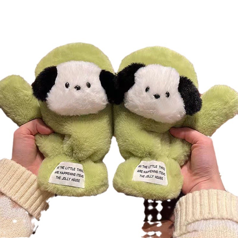 かわいいモコモコの子犬手袋少女冬乗り防寒手袋学生保温手袋首かけパチャ犬