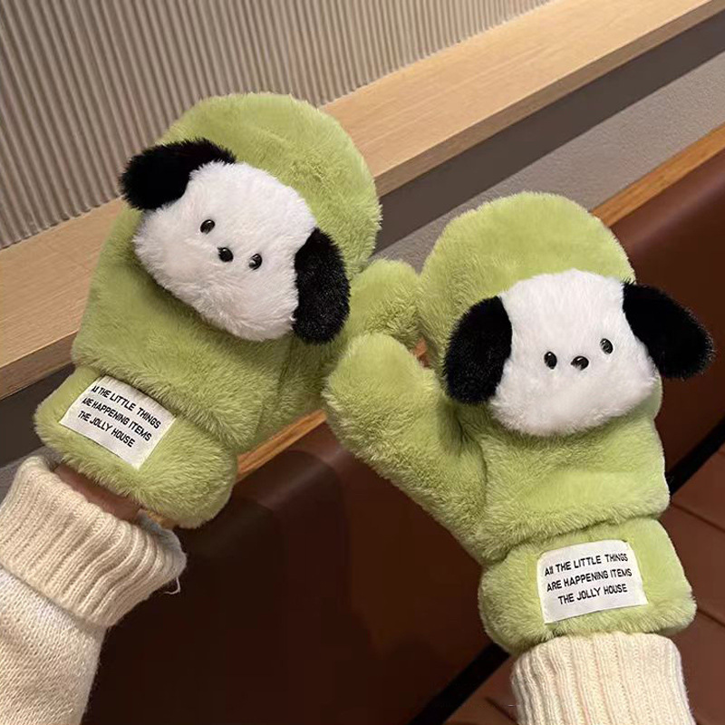 かわいいモコモコの子犬手袋少女冬乗り防寒手袋学生保温手袋首かけパチャ犬