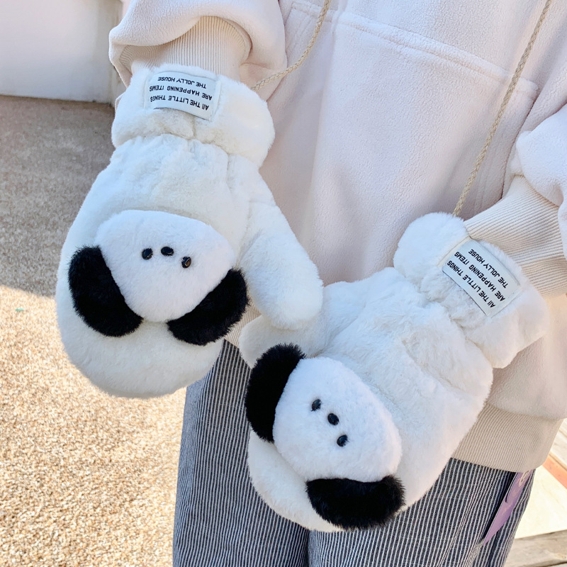 かわいいモコモコの子犬手袋少女冬乗り防寒手袋学生保温手袋首かけパチャ犬