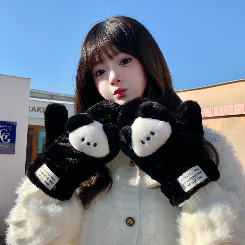 かわいいモコモコの子犬手袋少女冬乗り防寒手袋学生保温手袋首かけパチャ犬