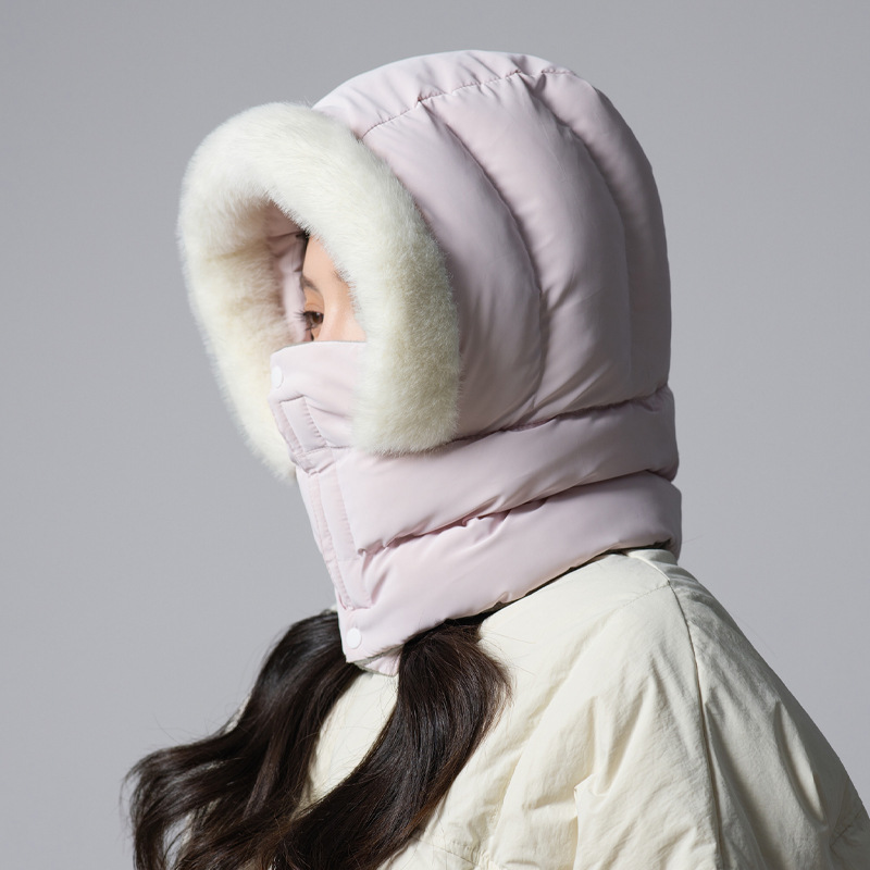 冬用女性アウトドア防寒防風レーフ帽 マスク付きウィッグ一体型スキーキャップ モノトーンオールシーズンキャップ