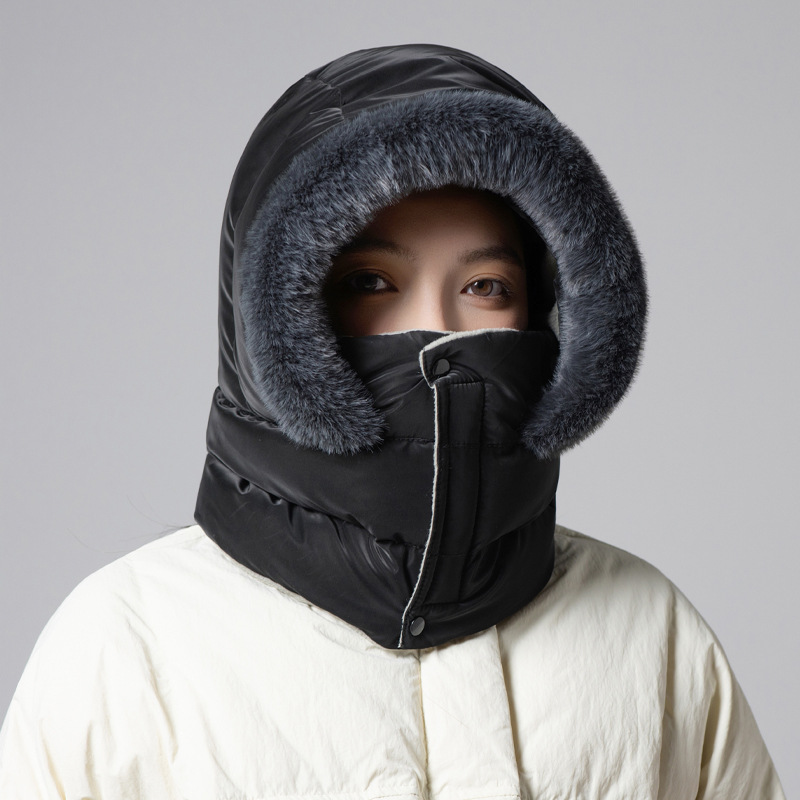 冬用女性アウトドア防寒防風レーフ帽 マスク付きウィッグ一体型スキーキャップ モノトーンオールシーズンキャップ